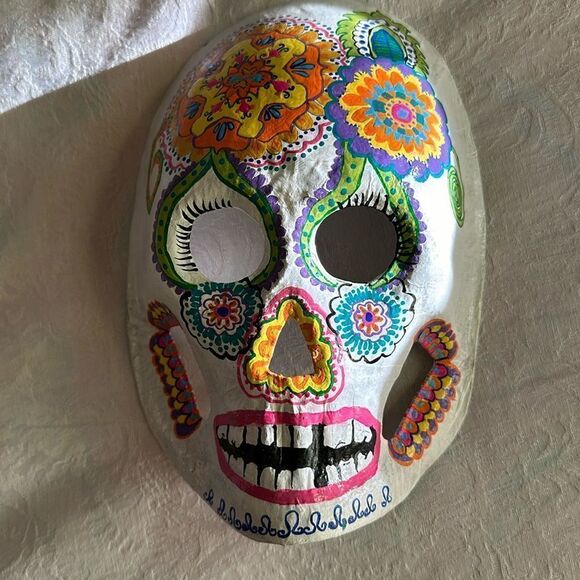 Art Mask Hand Crafted Painted Sugar Skull Skeleton Unique Paper Mache - Picture 2 of 7